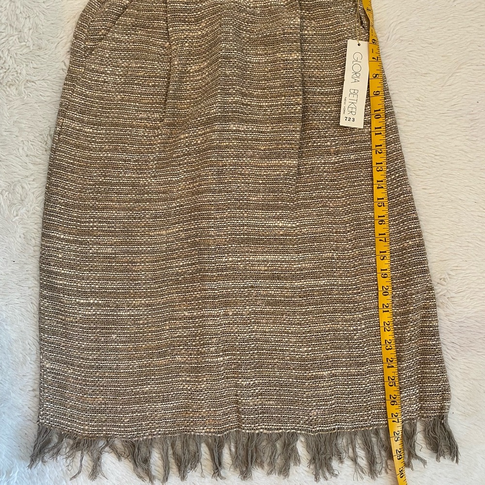 Elegant Tan Pencil Skirt with Fringe by Gloria Betker NY size 10